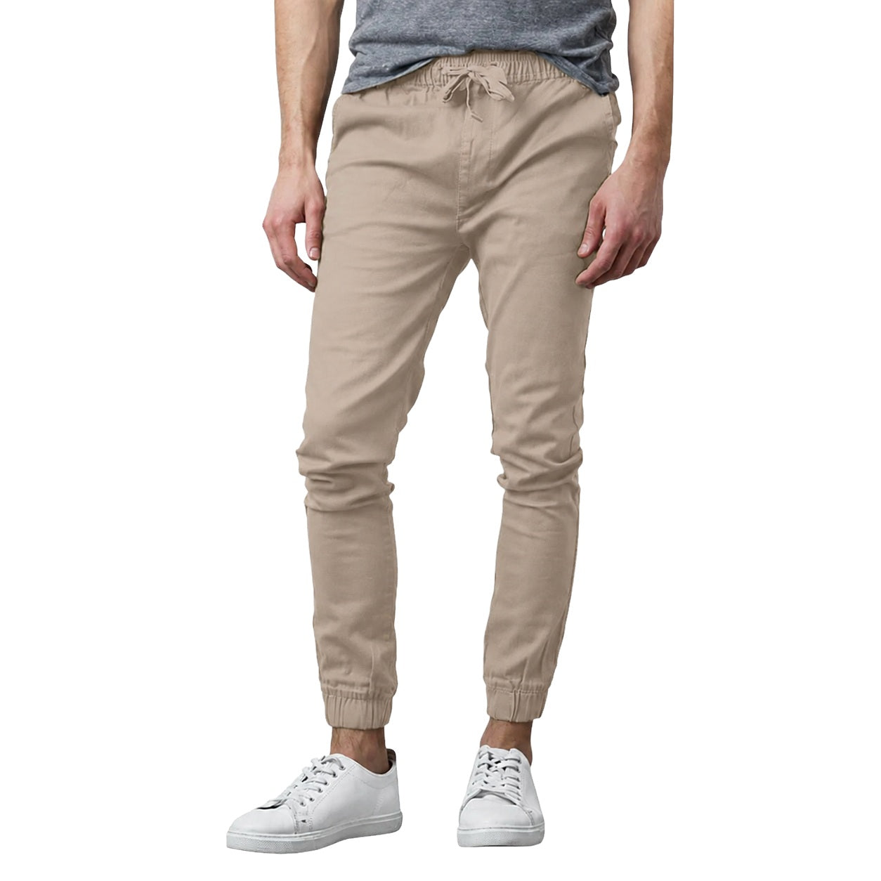 Wholesale Men's Drawstring Stretch Jogger Pants Khaki