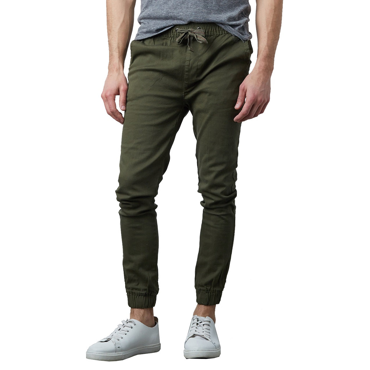 Wholesale Men's Drawstring Stretch Jogger Pants Olive Green