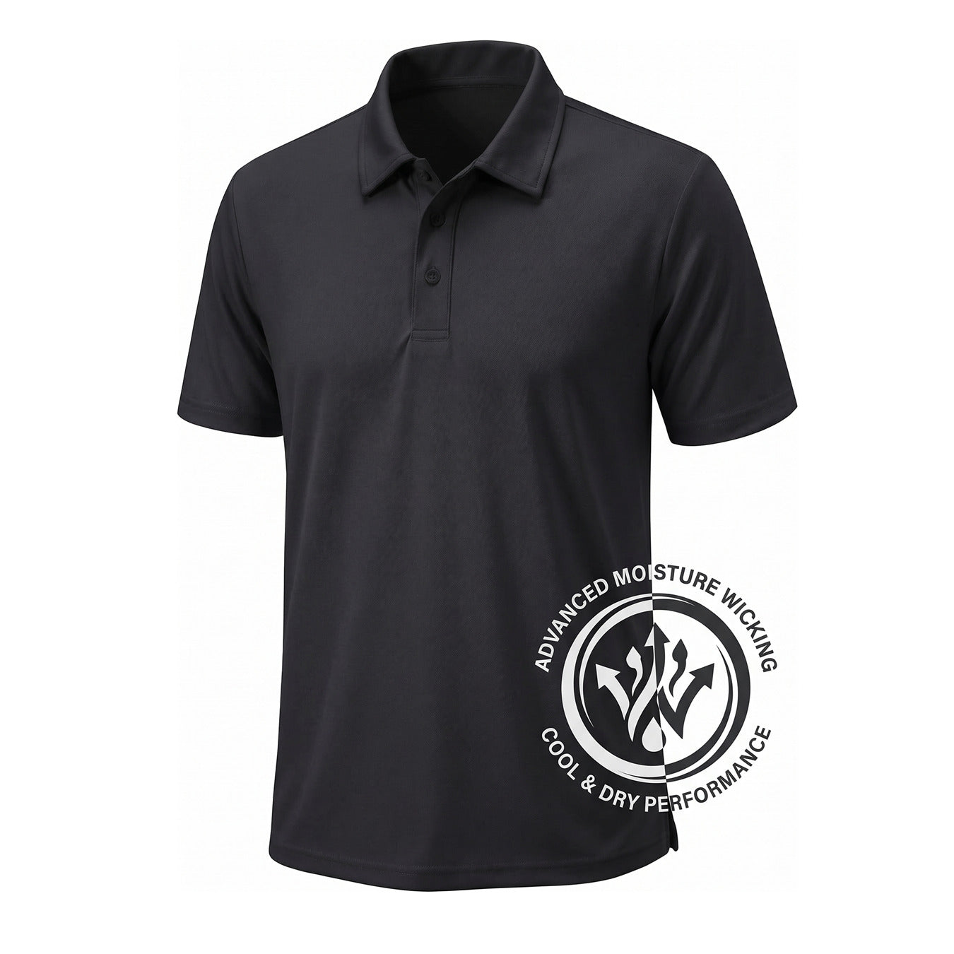 Black polo shirt on a white background