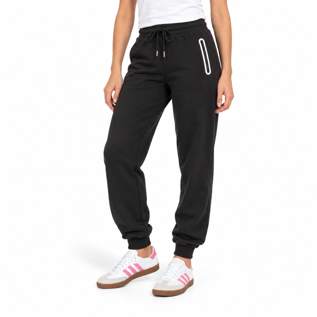 Women's Fleece-Lined Jogger With Heat Seal Zipper Side Pockets in Black