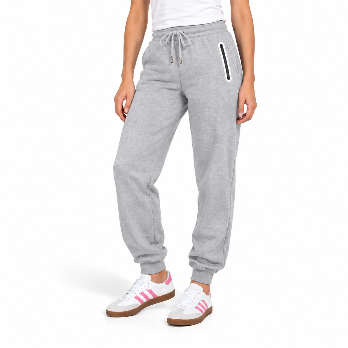 Women's Fleece-Lined Jogger With Heat Seal Zipper Side Pockets in Heather Grey