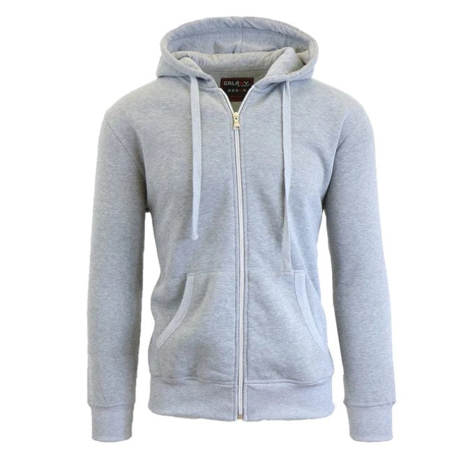 Wholesale Adult Full Zip Fleece-Lined Hoodie - Heather Grey