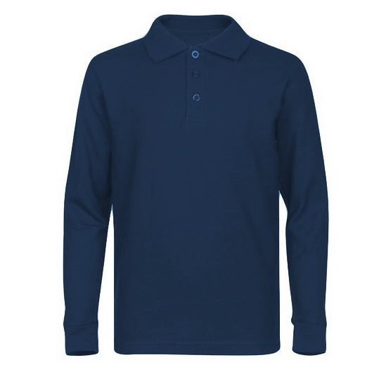 Wholesale Boys Long Sleeve Pique Polo Shirt School Uniform in Navy