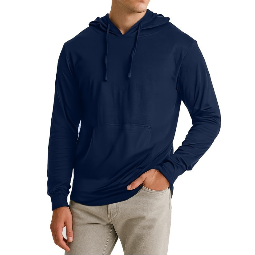 Wholesale Men’s Long Sleeve T-Shirt Hoodie in Navy