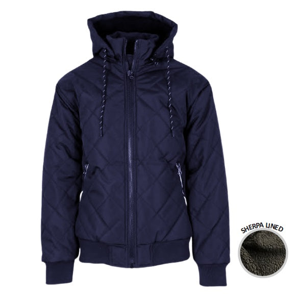 12 Pack Men's Sherpa Lined Hooded Quilted Jacket Navy