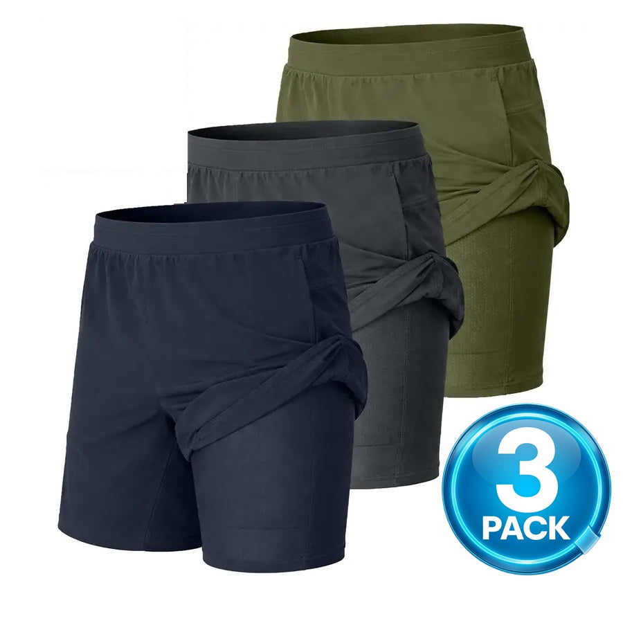 Men's 3-Pack Workout Shorts with Compression Liner – Navy / Charcoal / Olive
