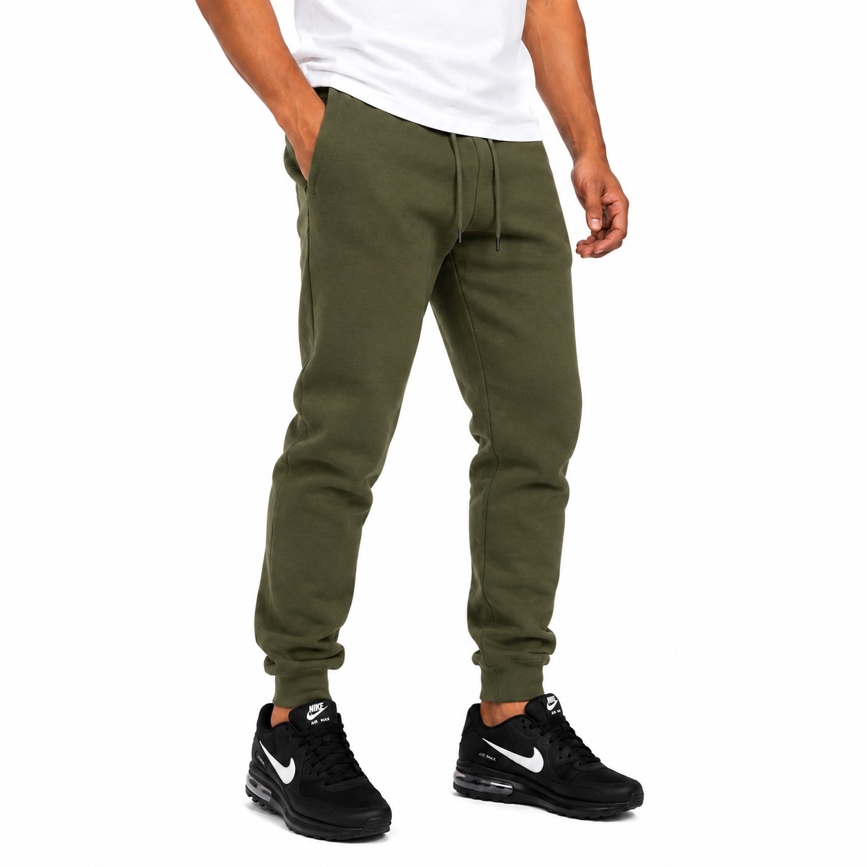 Men's Fleece Athletic Jogger Sweatpants with Drawstring in Olive