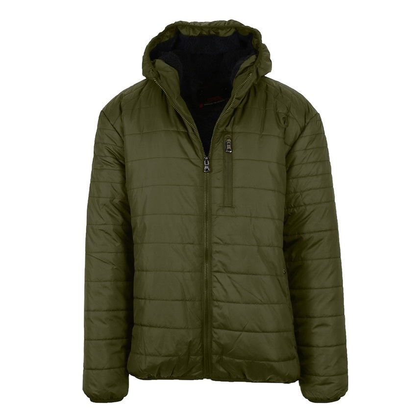 12 Pack Adult Bubble Jacket with Sherpa Lining in Olive