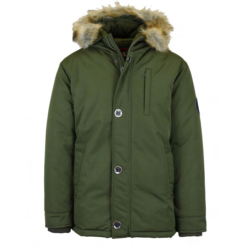12 Pack Men's Heavyweight Parka Jacket with Fur Hood Olive