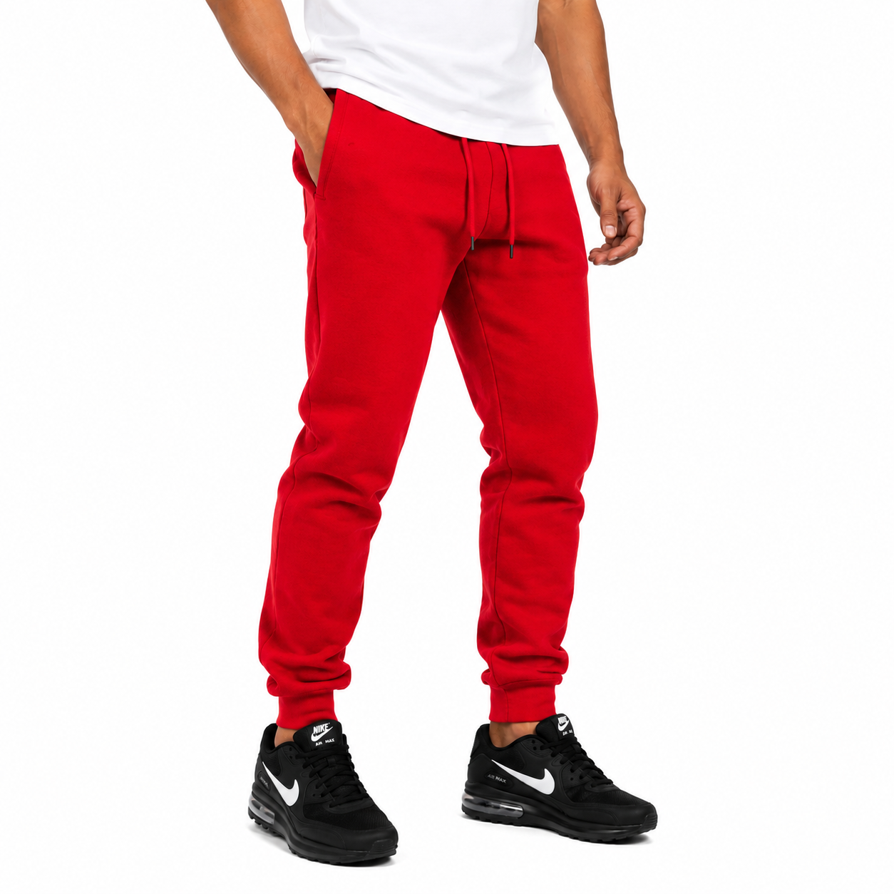 Men's Fleece Athletic Jogger Sweatpants with Drawstring in Red