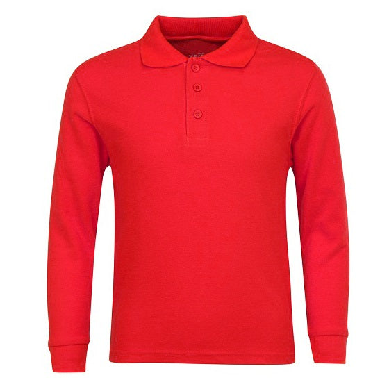 Wholesale Boys Long Sleeve Pique Polo Shirt School Uniform in Red