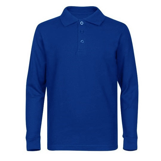 Wholesale Boys Long Sleeve Pique Polo Shirt School Uniform in Royal Blue