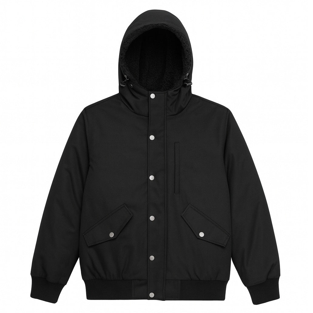 12 Pack Adult Hooded Bomber Jacket with Fur Lining in Black