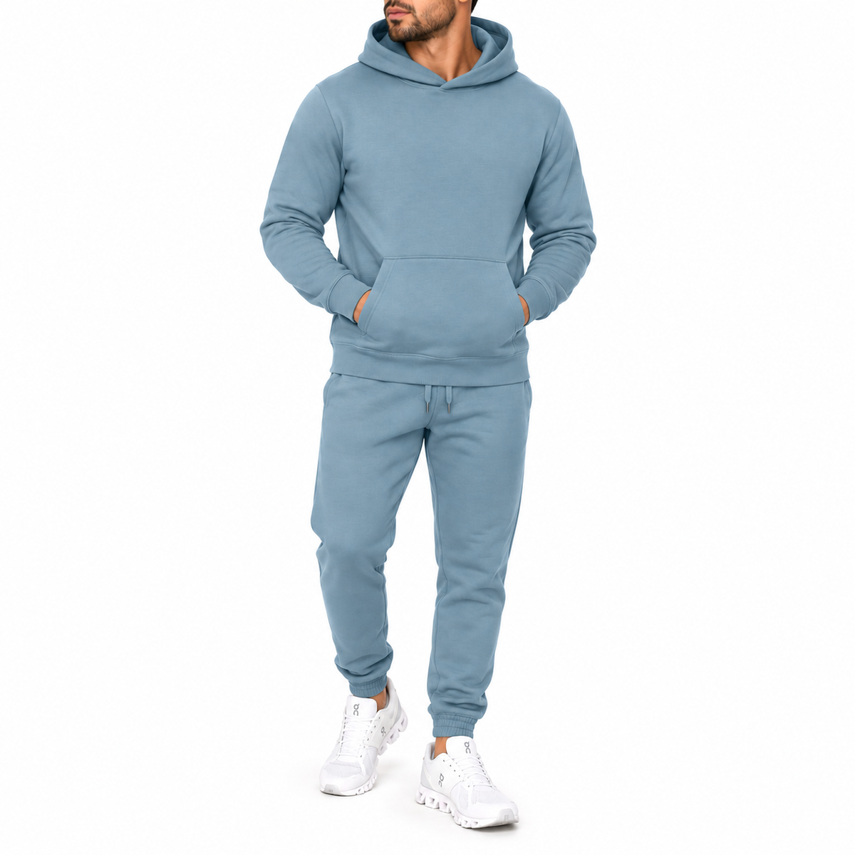 Men's Heavyweight Soft Fleece Cotton Blend Pullover Hoodie & Sweatpants Set in Smokey Blue