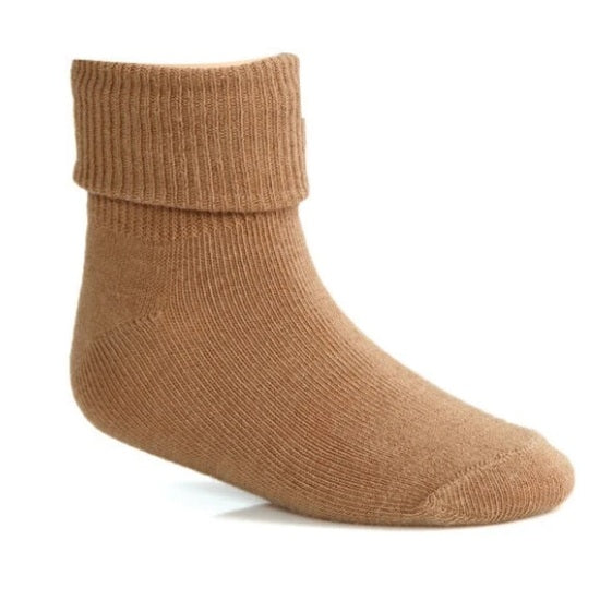 Wholesale Children's Triple Roll Socks in Black, Uniform Socks in Camel