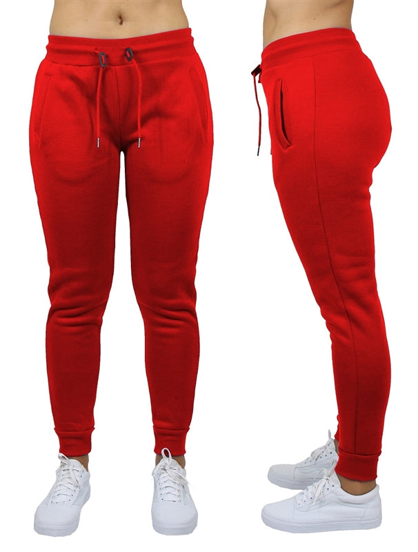 Wholesale Women's Fleece Jogger Sweatpants in Red