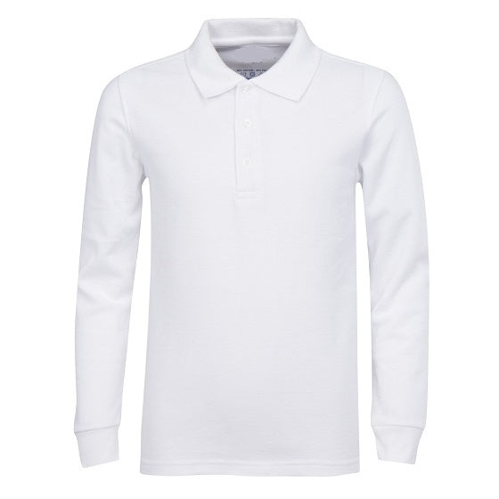 Wholesale Boys Long Sleeve Pique Polo Shirt School Uniform in White