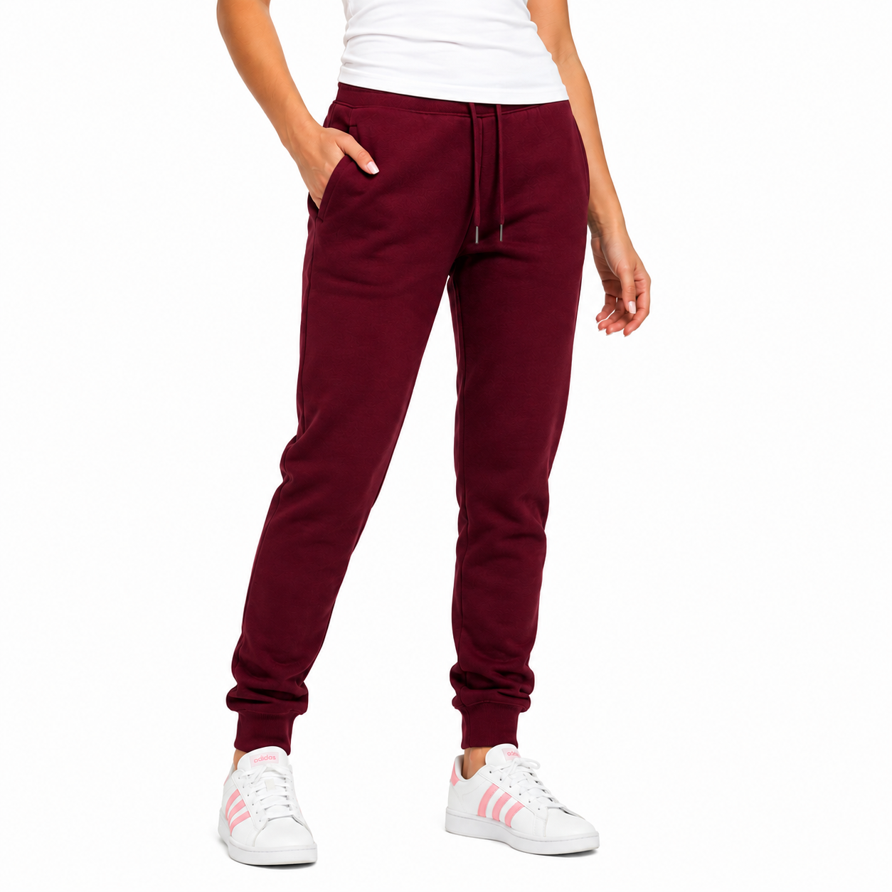 Women's Fleece Athletic Jogger Sweatpants with Drawstring in Burgundy