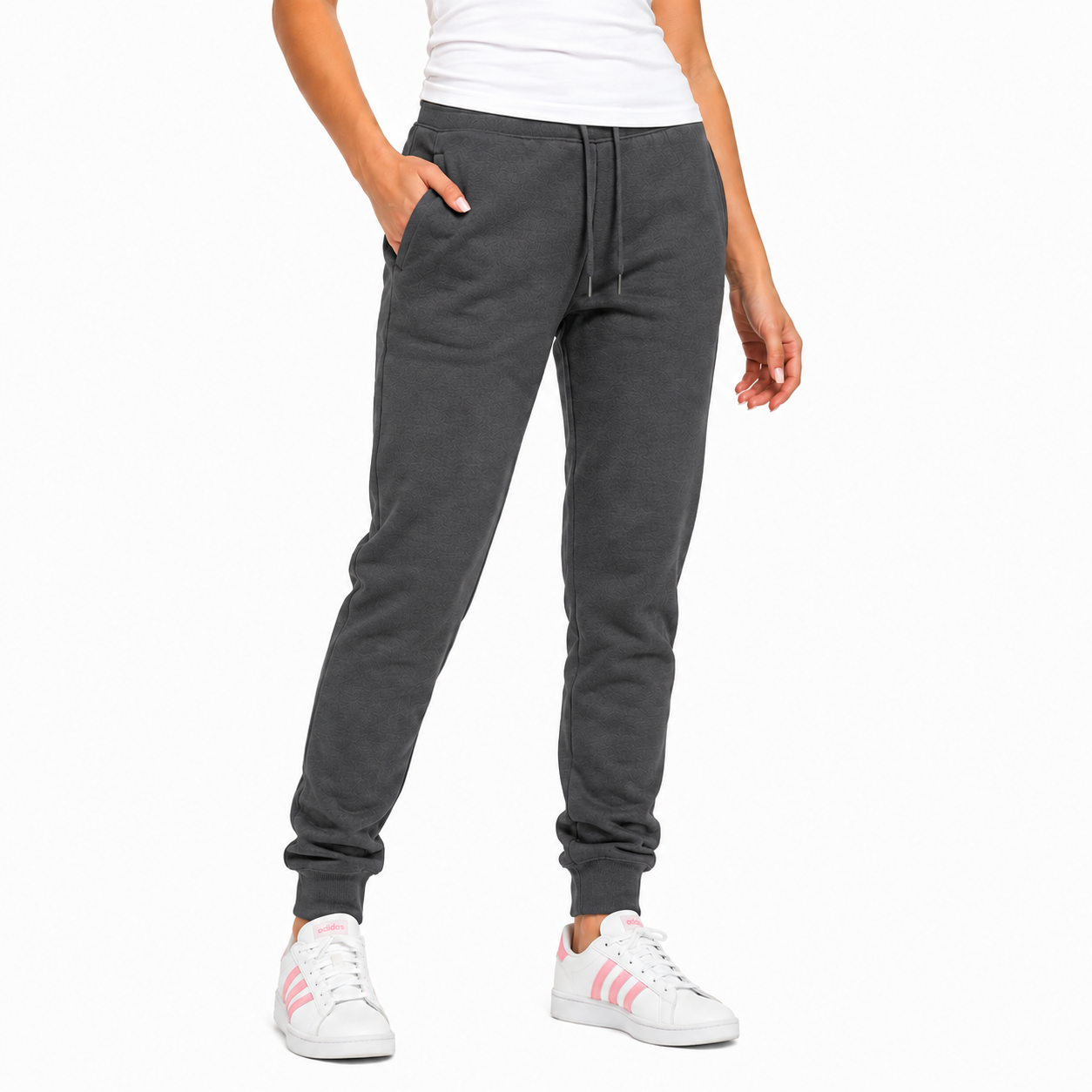 Women's Fleece Athletic Jogger Sweatpants with Drawstring in Charcoal