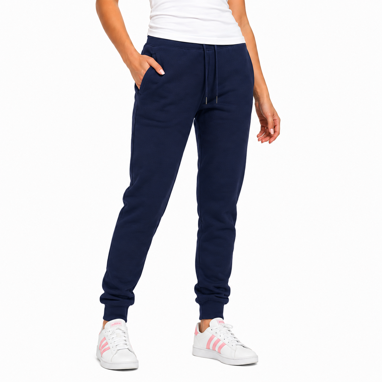 Women's Fleece Athletic Jogger Sweatpants with Drawstring in Navy
