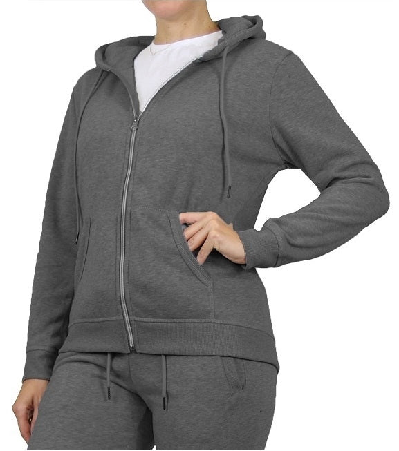 Hibelle Women's Fleece Lined Zip Hoodie - Sporty Full Zip Jacket With Pockets, 3-Grey, Size Large - View #6