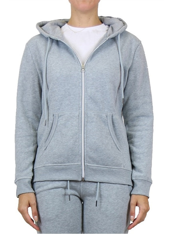 Wholesale Womens Full Zip Fleece-Lined Hoodie - Heather Grey