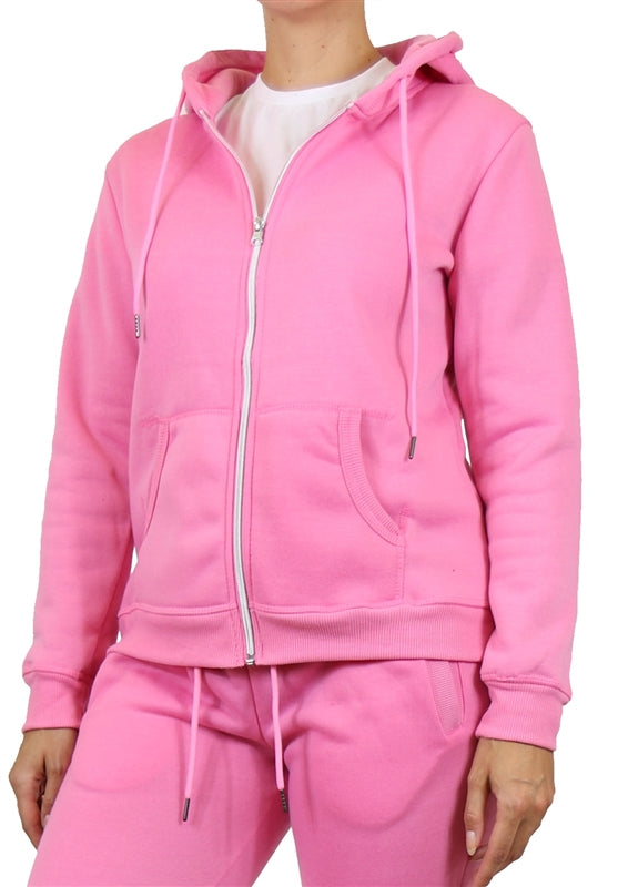 Wholesale Womens Full Zip Fleece-Lined Hoodie - Pink