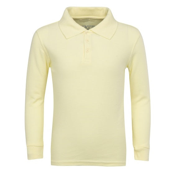 Wholesale Boys Long Sleeve Pique Polo Shirt School Uniform in Yellow