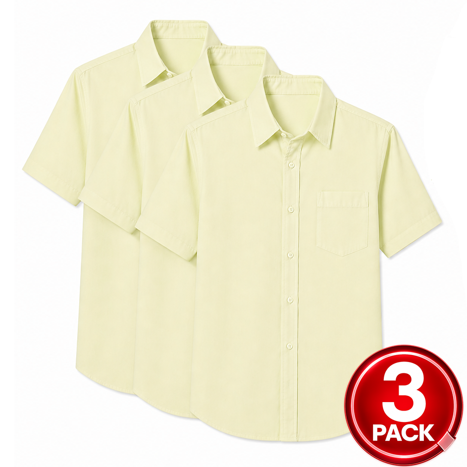 Boys 3-Pack Short Sleeve School Uniform Dress Shirt in Yellow