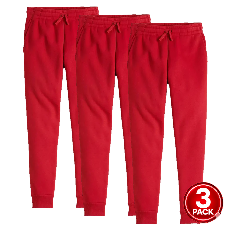Youth Size 3-Pack Unisex Fleece Jogger Sweatpants in Red