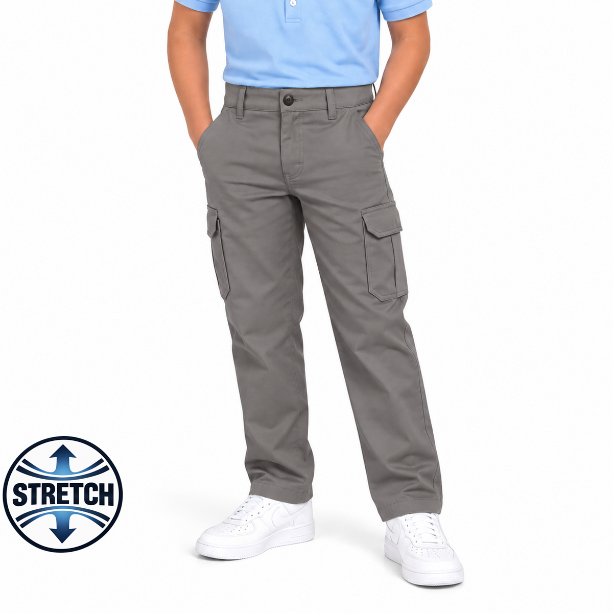Boy's Stretch Cargo Pants in Grey