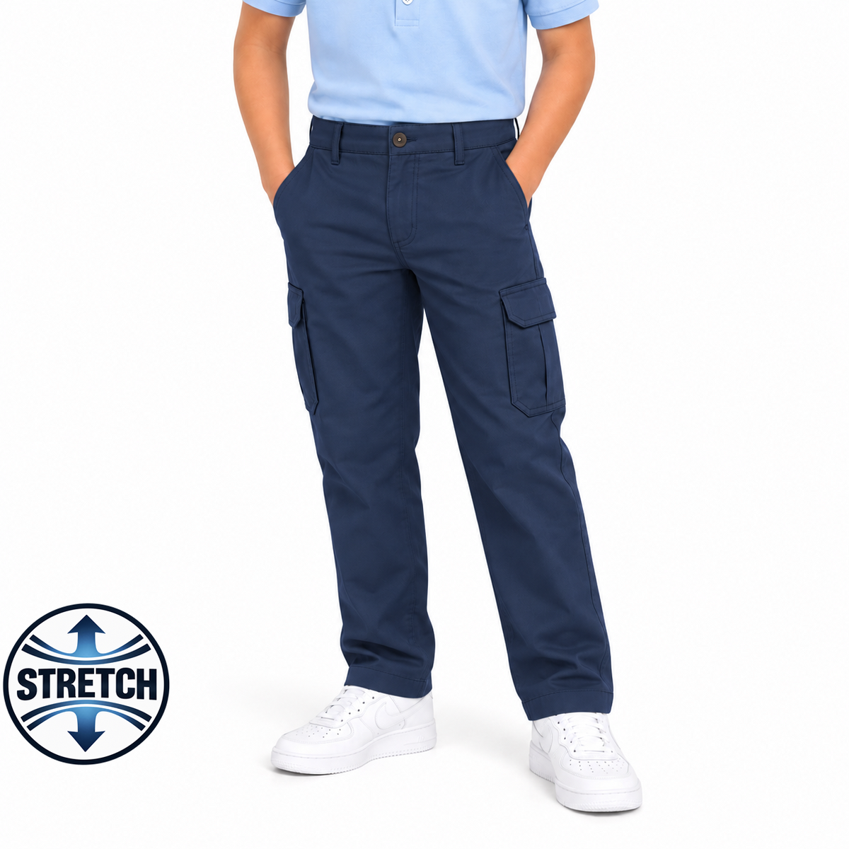 Boy's Stretch Cargo Pants in Navy