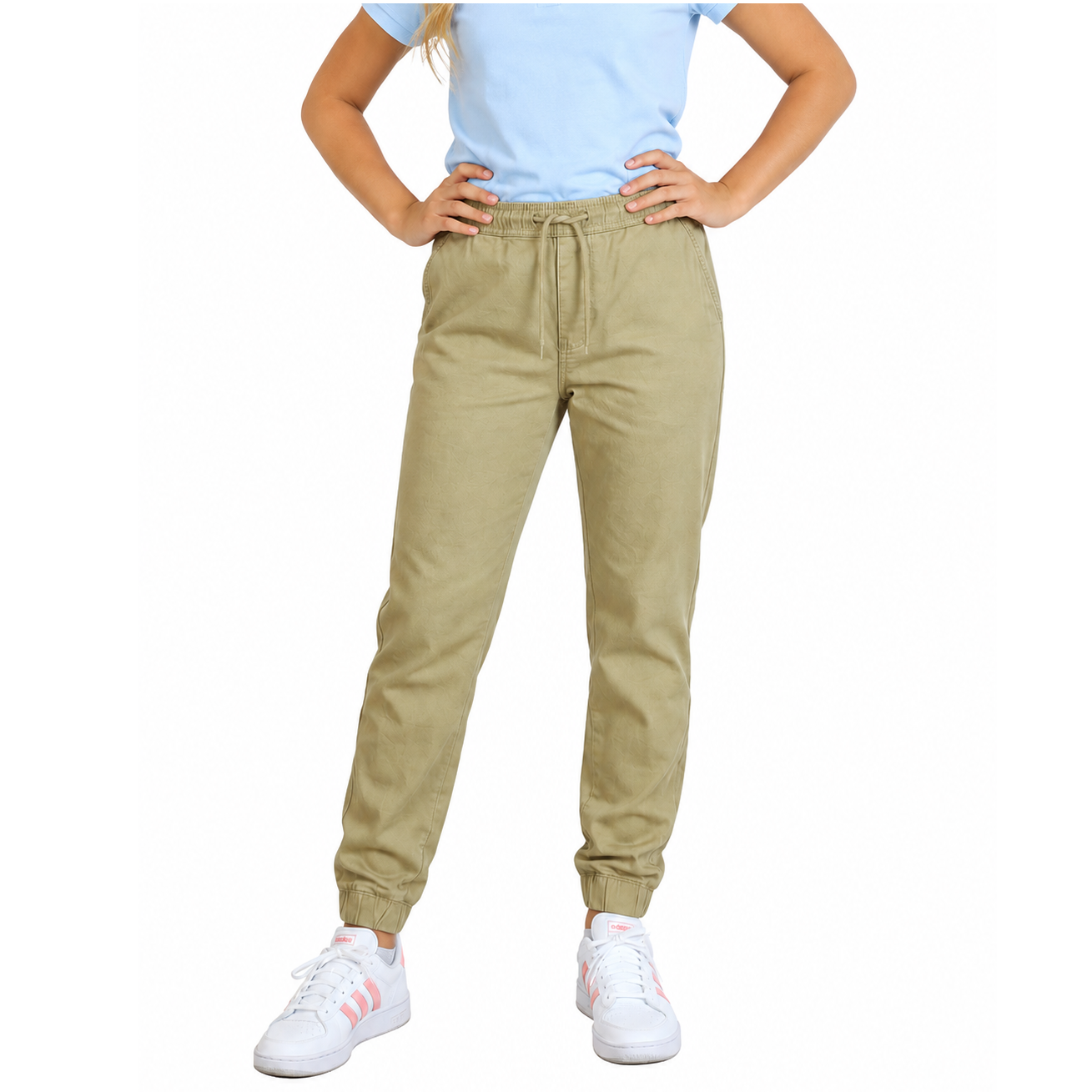 Girls Stretch School Uniform Jogger Pants in Khaki