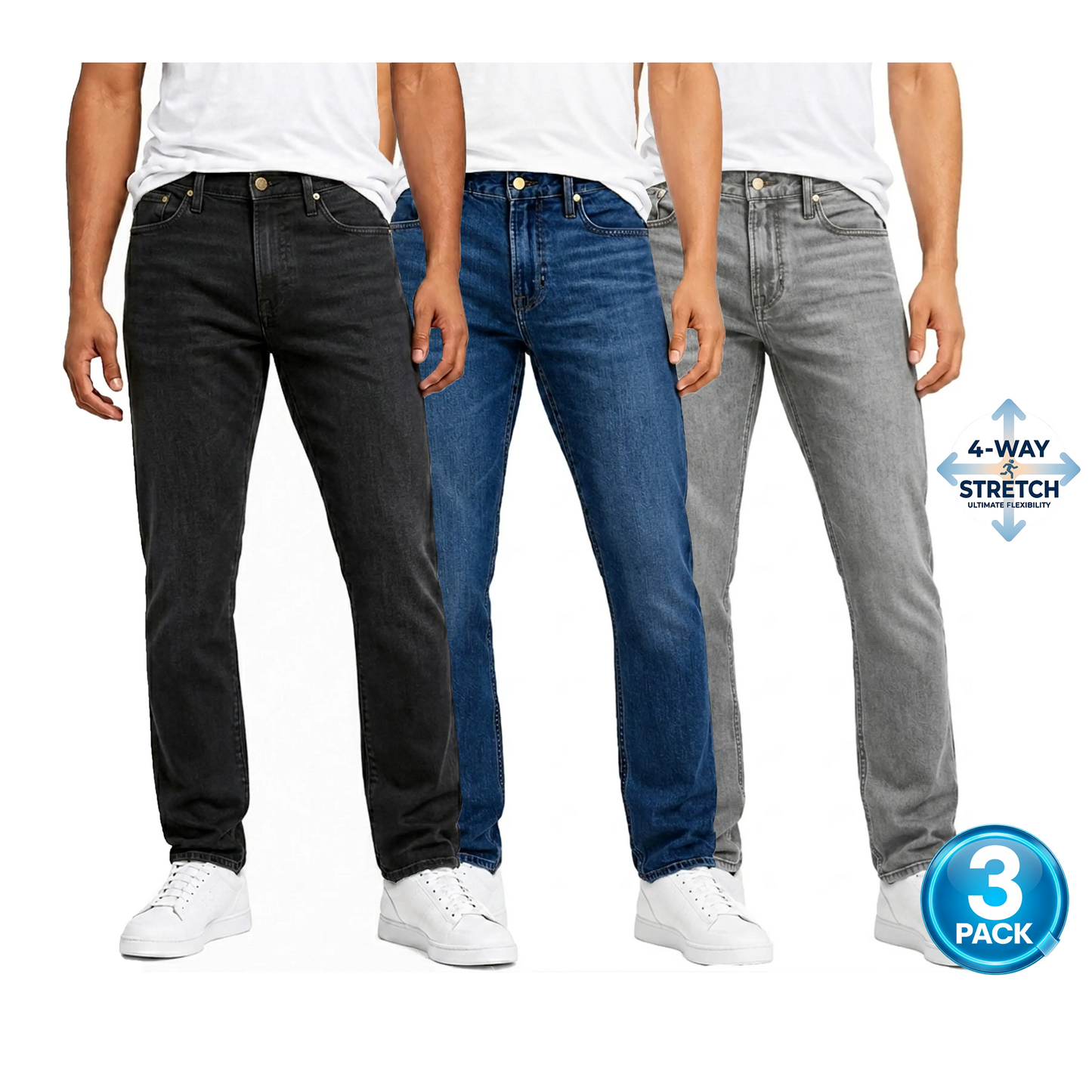 Men's 3-Pack Flex Stretch Slim Straight Jeans - Black / Dark / Grey Wash