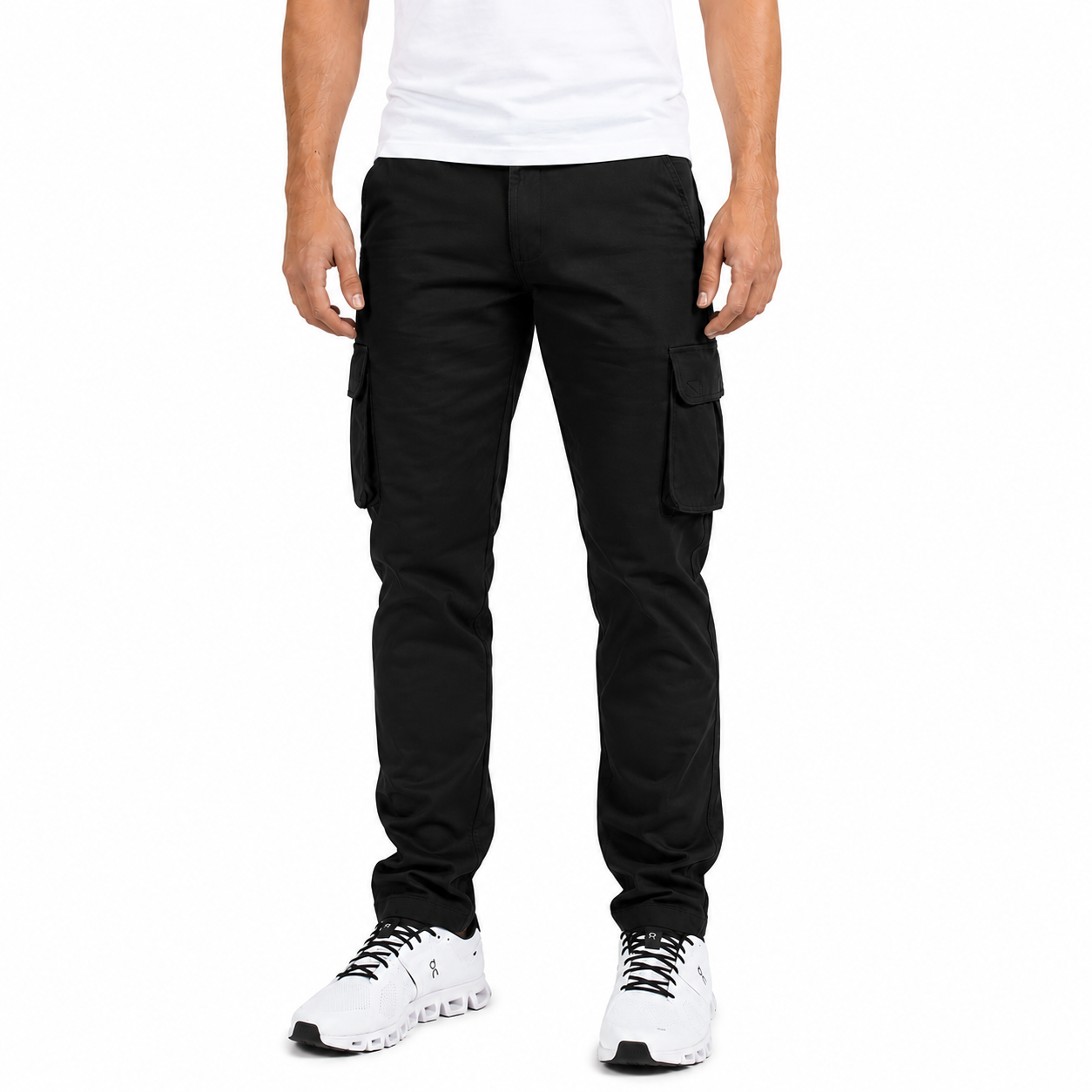 Young Men's Stretch Twill Cargo Pants in Black