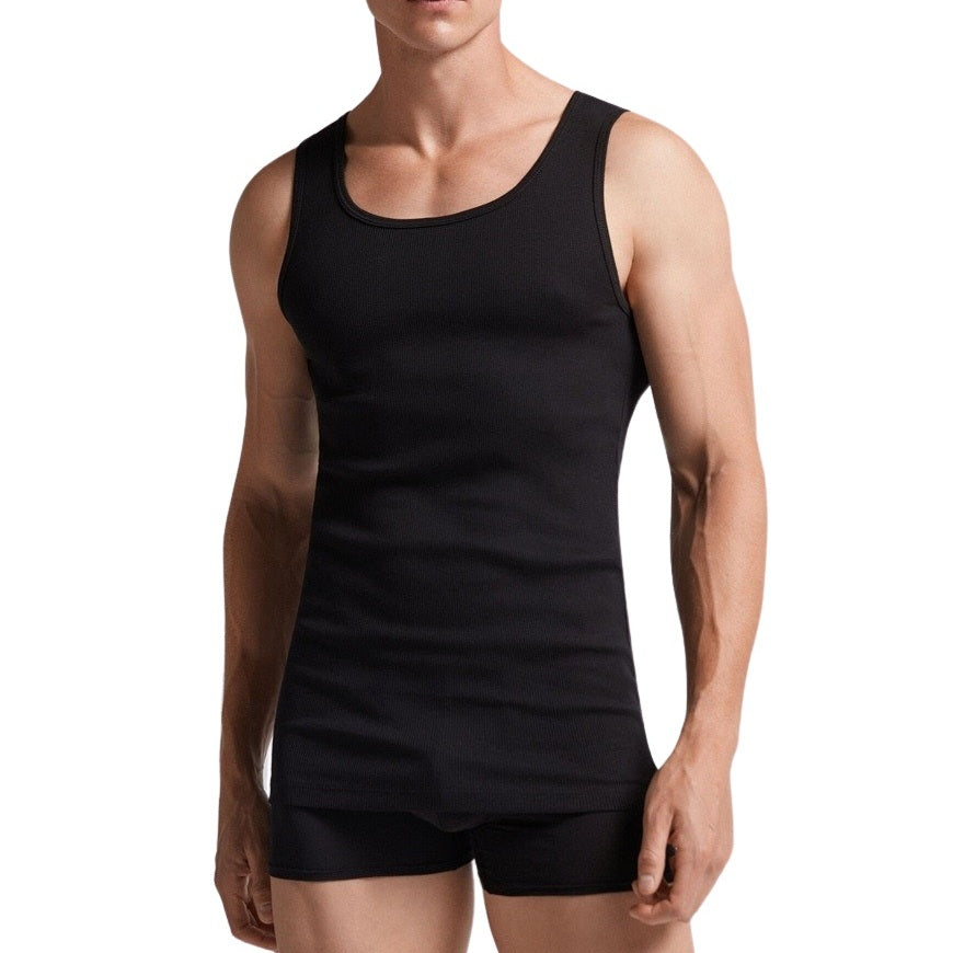 Wholesale Men's Ribbed Tank A-Shirt in Black