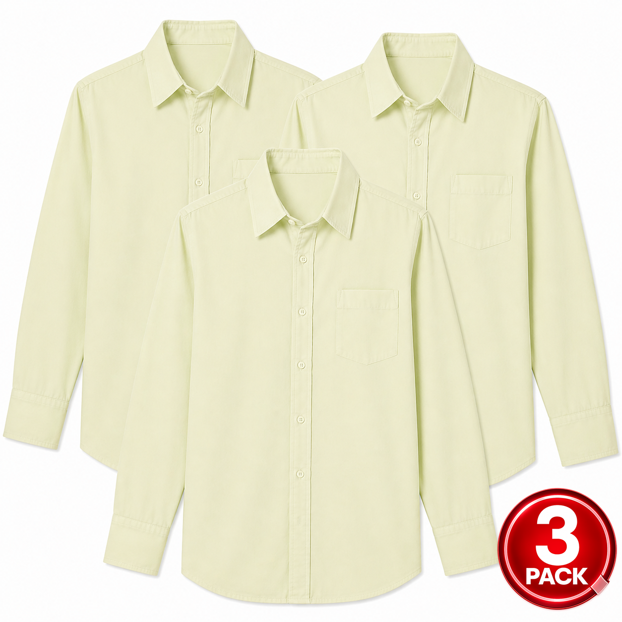 Boys 3-Pack Long Sleeve School Uniform Dress Shirt in Yellow