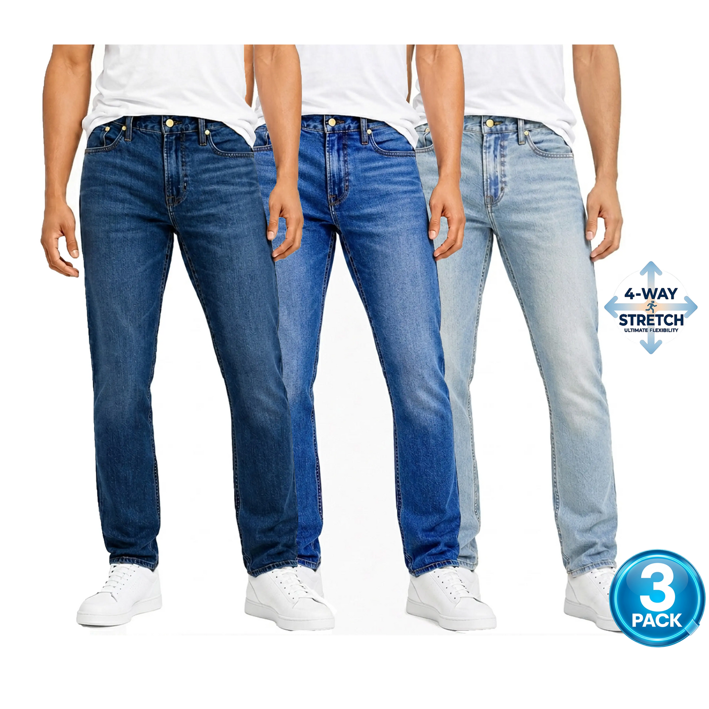 Men's 3-Pack Flex Stretch Slim Straight Jeans - Dark / Medium / Light Wash