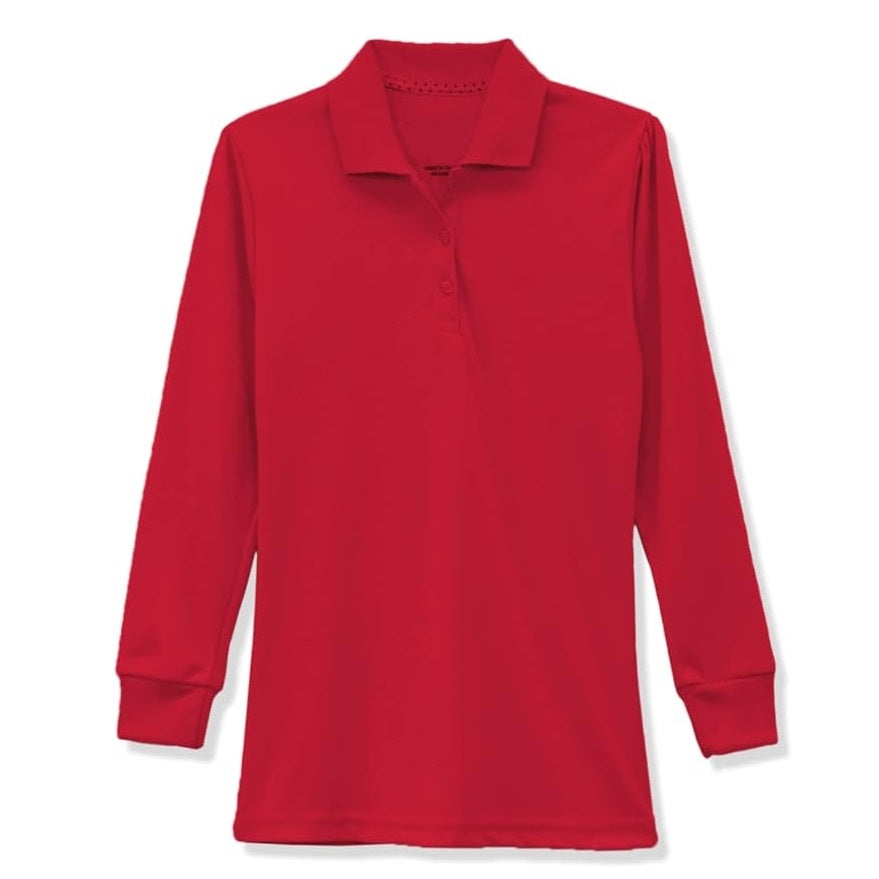 Wholesale Girls Long Sleeve Knit Polo with Picot Collar in Red