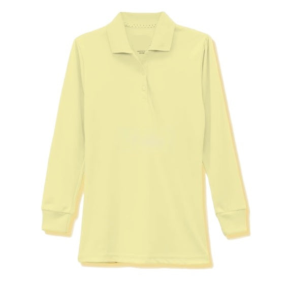 Wholesale Girls Long Sleeve Knit Polo with Picot Collar in Yellow
