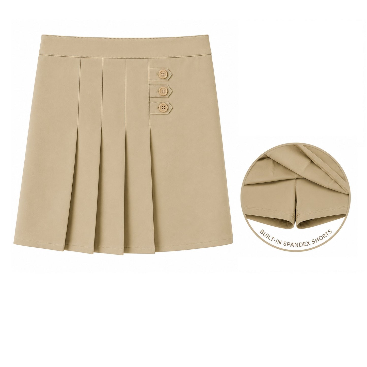 Wholesale Girl's School Uniform Scooter Skirt in Khaki