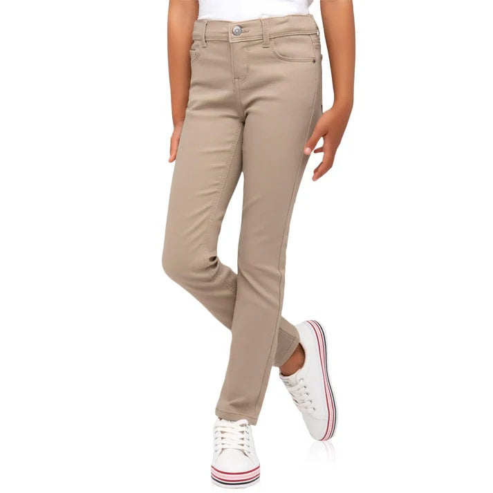 Wholesale Girl's School Uniform Super Stretch Skinny Pants in Khaki