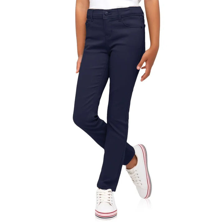 Wholesale Girl's School Uniform Super Stretch Skinny Pants in Navy