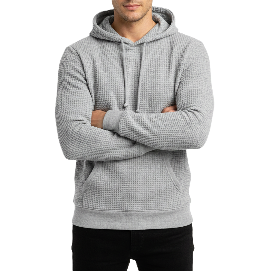 24 Pack Men's Waffle Knit Pullover Hooded Sweater in Grey