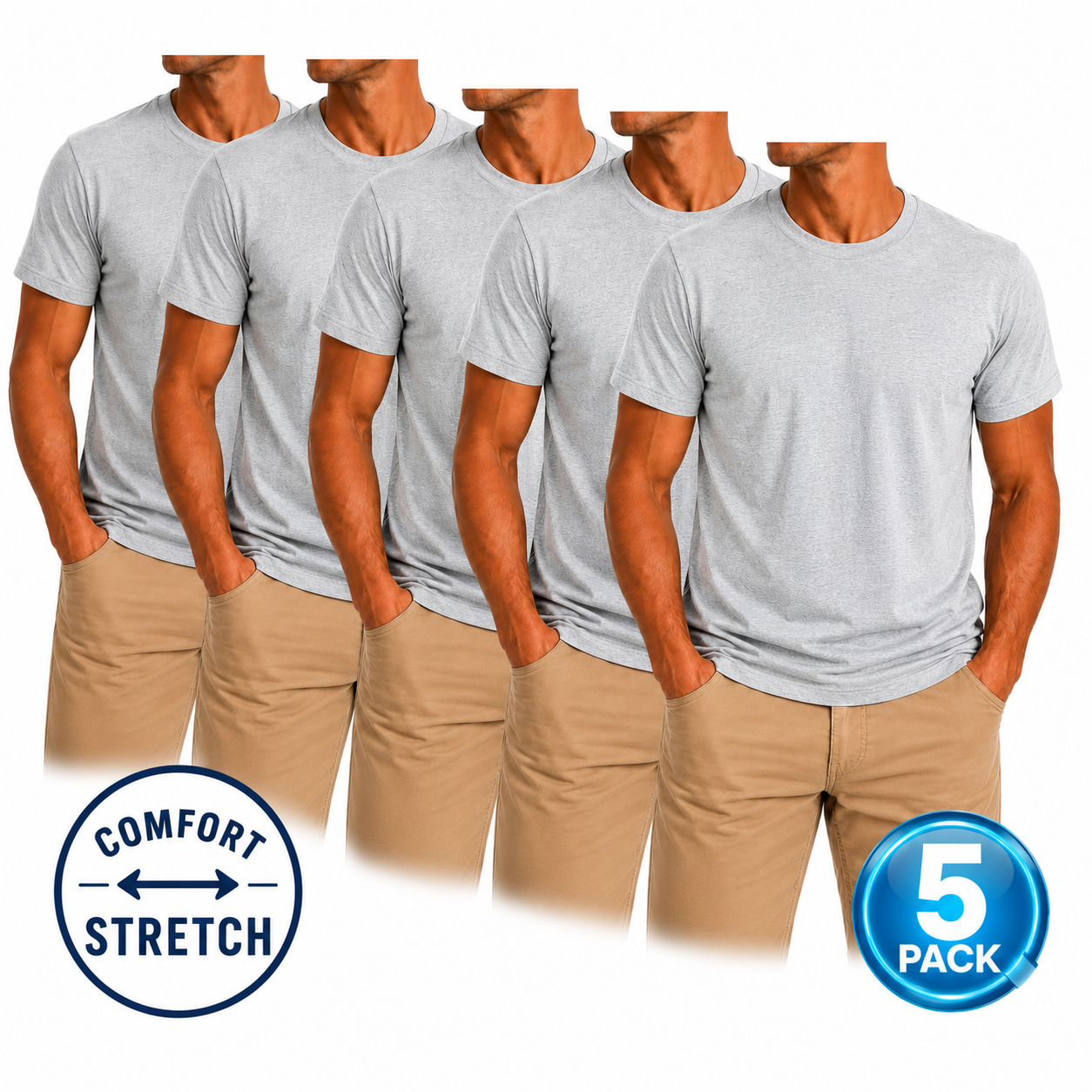 Men's 5-Pack Comfort Stretch Crewneck T-Shirts in Heather Grey