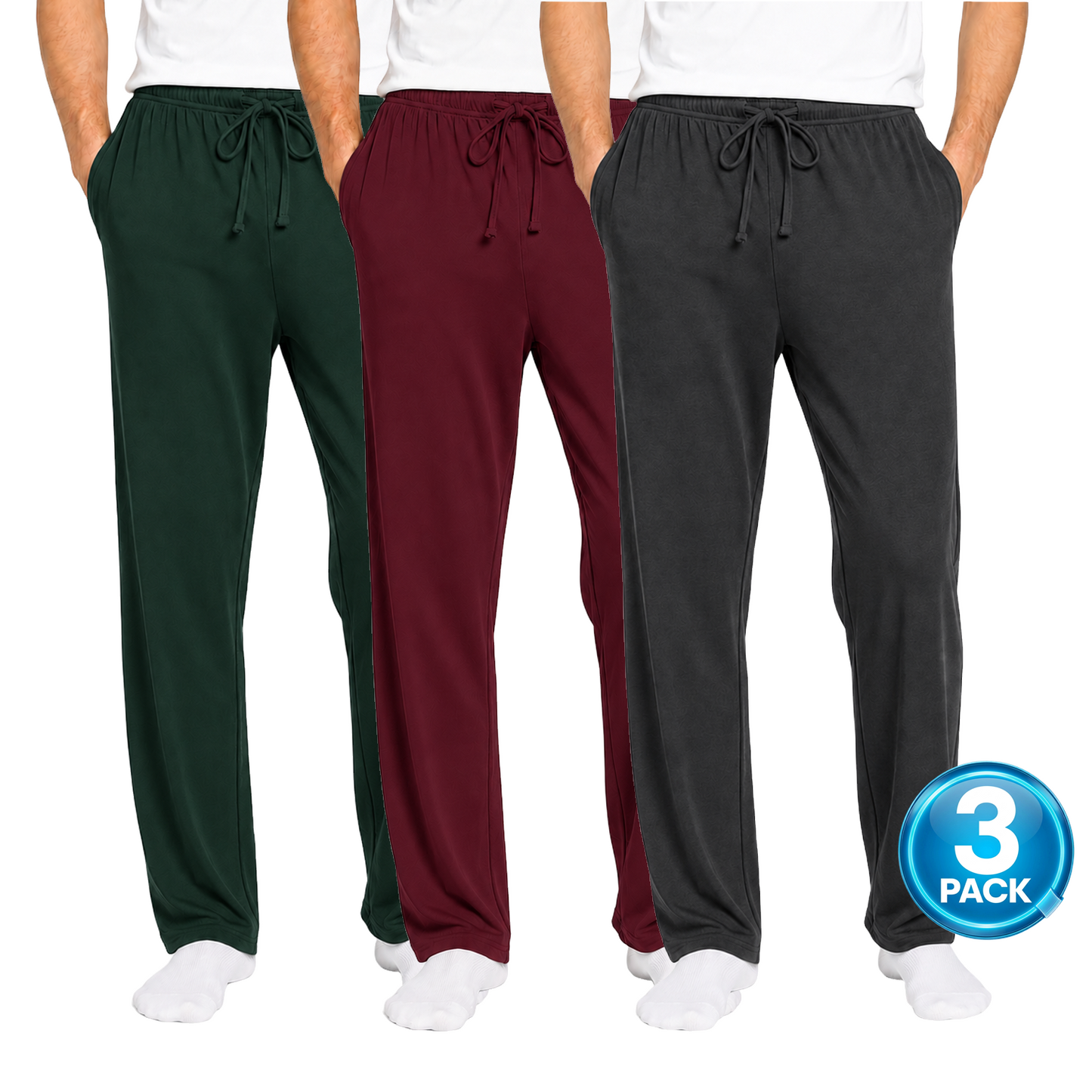 Men's 3-Pack Lounge Pants in Dark Green / Burgundy / Charcoal