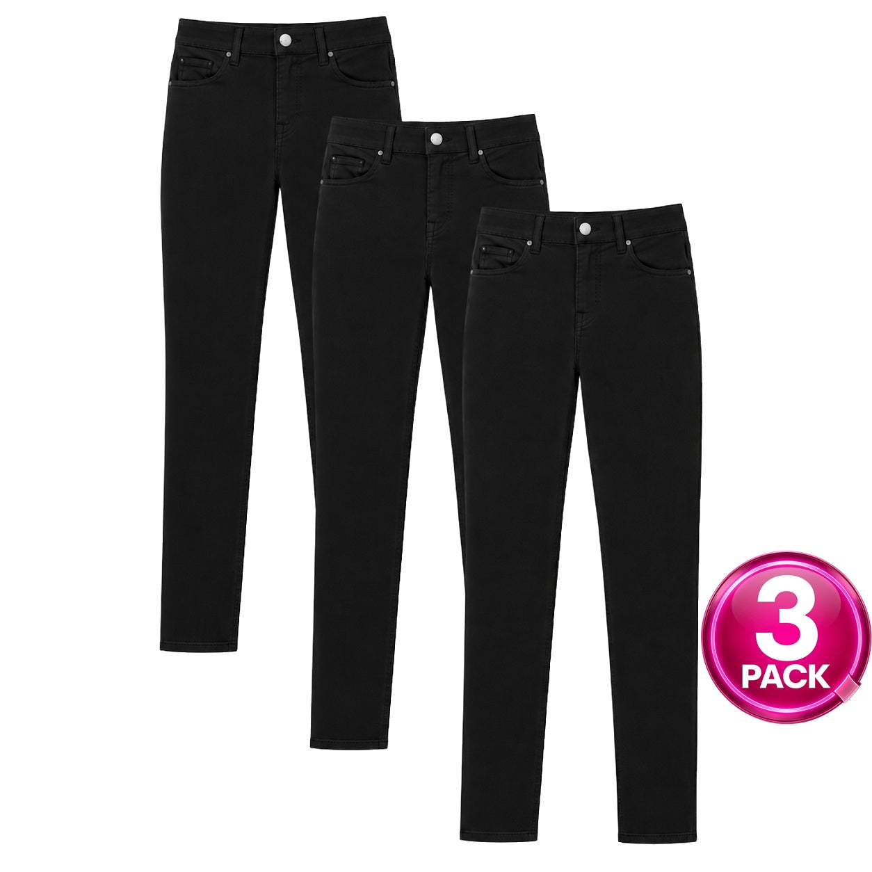 Young Women's 3-Pack Super Stretch Skinny School Uniform Pants in Black