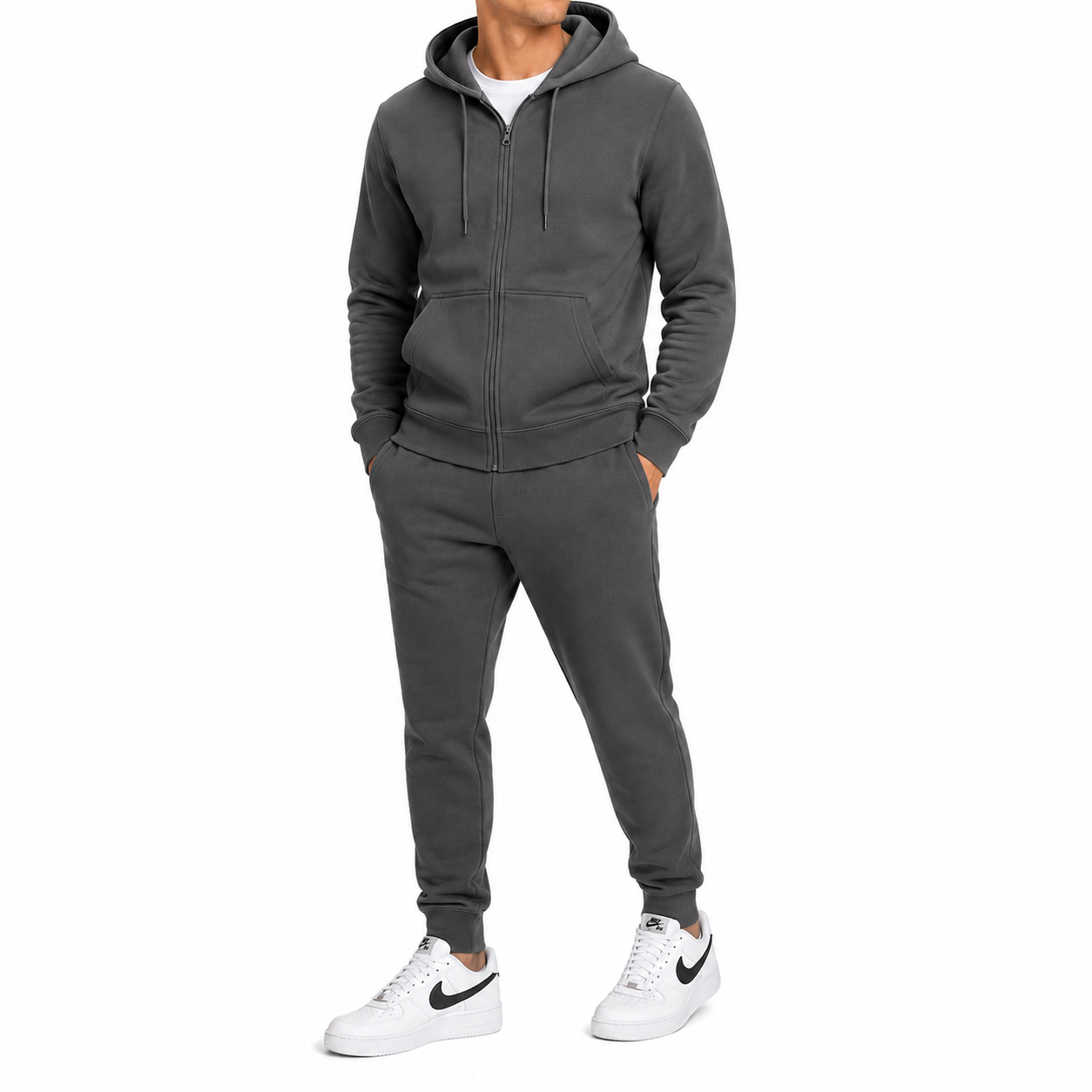 Men's Fleece-Lined Zip-Up Hoodie & Jogger 2-Piece Set in Charcoal