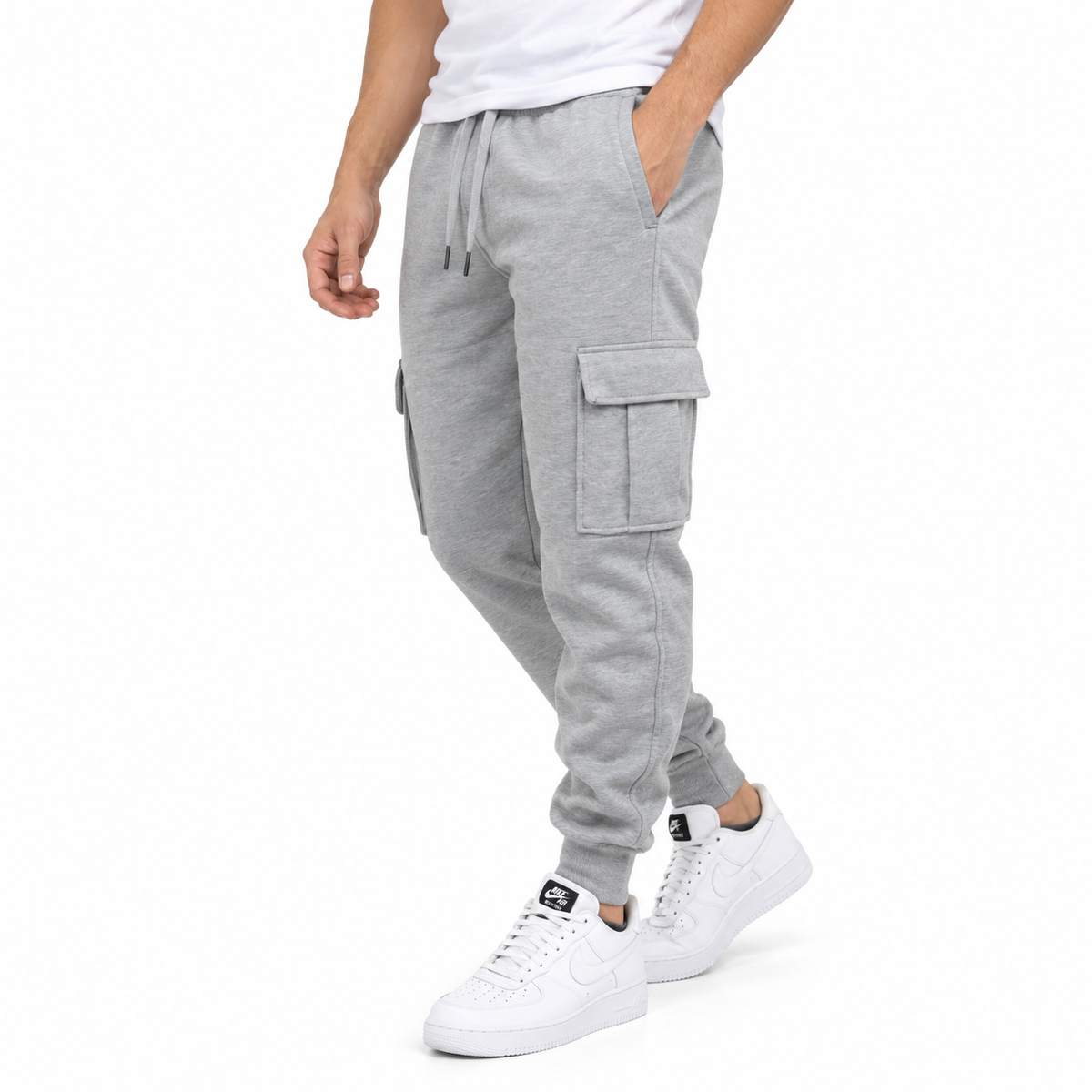 Men's Fleece Lined Cargo Jogger Sweatpants in Heather Grey