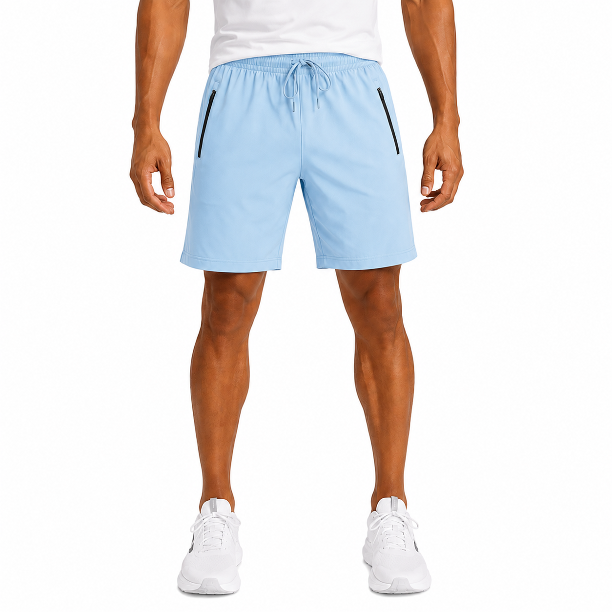 Men's Performance Workout Shorts With Zippered Pockets - Light Blue